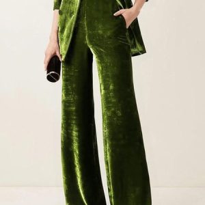 Velvet Urban Fashion Wide Leg Pants, Pants, color:Green|size:XXL, Stylewe