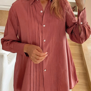 Shirt Collar Long Sleeve Plain Regular Loose Shirt For Women, Shirts, color:Red|size:XL, catalog Noracora shop