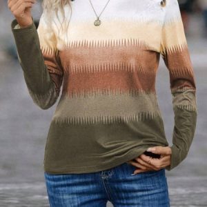 Notched Long Sleeve Abstract Regular Micro-Elasticity Loose Blouse For Women, Blouses, color:Orange Red|size:XXL, catalog Noracora shop
