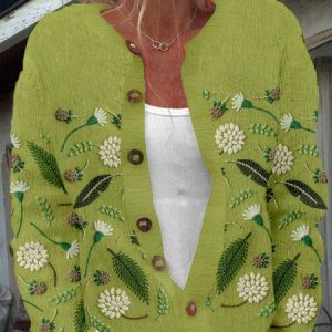 Women Floral Long Sleeve Comfy Casual Buttoned Cardigan, Cardigans, color:Green|size:4XL, catalog Noracora shop