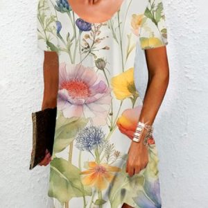 Floral Print Short Sleeve Round Neck Dress, Dresses, Lilicloth.com