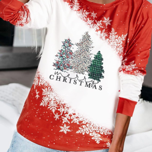 Casual Christmas Crew Neck Long Sleeve T-shirt, T-shirts, color:Red|size:5XL, catalog Noracora shop