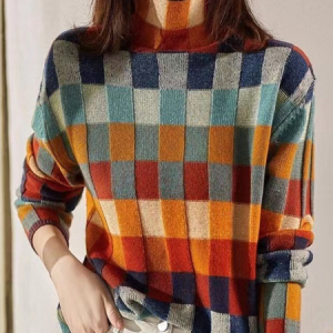 Women Yarn/Wool Yarn Geometric Long Sleeve Comfy Casual Sweater, Sweaters, color:Multicolor|size:XXL, catalog Noracora shop