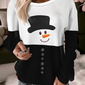 Casual Crew Neck Christmas Snowman Sweatshirt Printing, Hoodies & Sweatshirts, color:Black|size:XXL, catalog Noracora shop