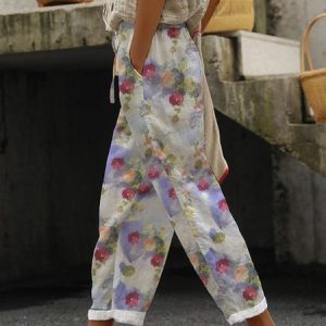 Casual Floral Long Pant, Pants, color:Blue|size:XXL, catalog Noracora shop