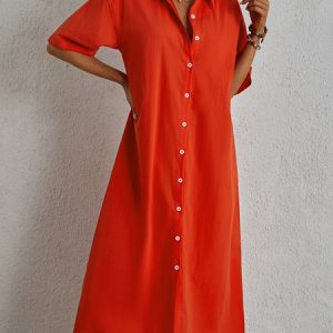 Loose Shirt Collar Casual Cotton Dress, Maxi, color:White|size:XXL, catalog Noracora shop