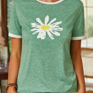 Green Short Sleeve Crew Neck T-shirt, T-shirts, color:Green|size:3XL, catalog Noracora shop