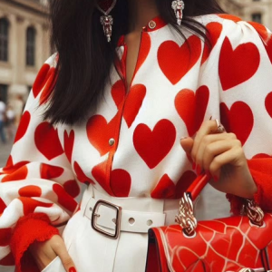 Satin Urban Heart/Cordate Printing Balloon Sleeve Shirt, Blouses and Shirts, color:As Picture|size:XXL, Stylewe