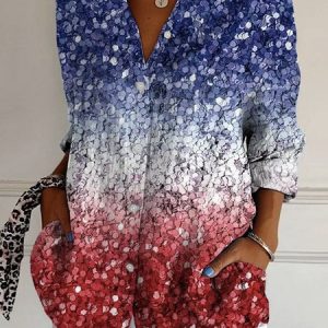 Women's Abstract Long Sleeve Shirt Spring/Fall Shirt Collar Daily Casual Top, JustFashionNow Blouses, color:Multicolor|size:5XL,