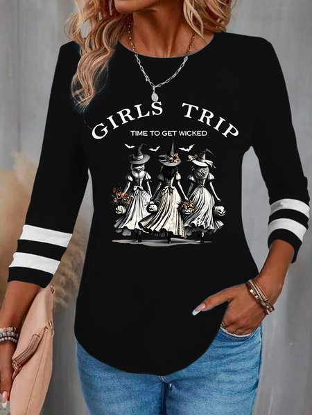 Women's Funny Halloween Witches Girls Trip Time To Get Wicked Casual Long Sleeve Shirt, Long sleeves, Lilicloth.com