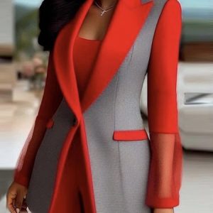 Urban Split Joint Color Block Blazer, Blazers, color:Red|size:XXL, Stylewe