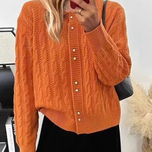 Women Wool/Knitting Plain Long Sleeve Comfy Casual Cardigan, Cardigans, color:Orange|size:One-size, catalog Noracora shop