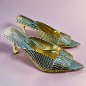 Pu Plain Urban Spool Heel Flat, Heels, color:Golden|size:42, Stylewe