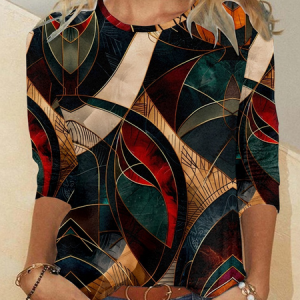 Women's Long Sleeve Tee T-shirt Spring/Fall Geometric Jersey Crew Neck Daily Going Out Casual Top, JustFashionNow T-Shirts, color:Dark Green|size:4XL,