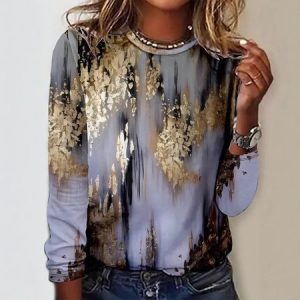 Women's Long Sleeve Tee T-shirt Spring/Fall Striped Jersey Crew Neck Daily Going Out Casual Top, JustFashionNow T-Shirts, color:Silver|size:5XL,