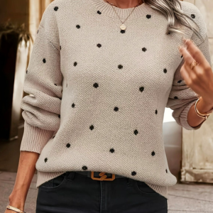 Women Wool/Knitting Polka Dots Long Sleeve Comfy Casual Sweater, Sweaters, color:Camel|size:XXL, catalog Noracora shop