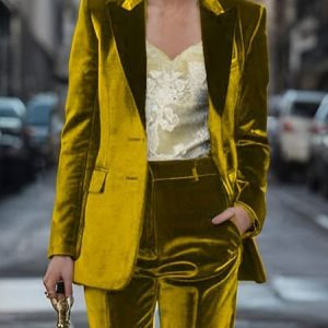 Lapel Collar Regular Fit Urban Velvet Blazer, Blazers, color:Yellow|size:XXL, Stylewe