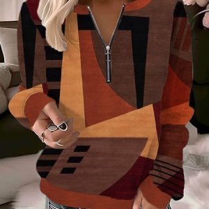 Women's Crew Neck Colorblock Casual Spring/Fall Long Sleeve Sweatshirt, JustFashionNow Sweatshirts & Hoodies, color:Orange|size:XXL,