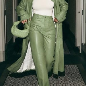 Urban Lapel Collar Faux Leather Coat, Jackets, color:Green|size:XXL, Stylewe