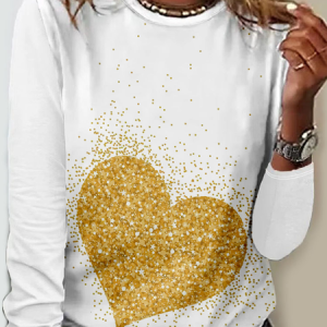 Loose Heart/Cordate Casual Jersey T-Shirt, Long sleeves, Lilicloth.com