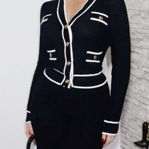 V Neck Buckle Urban Cardigan, Cardigans, color:Black|size:XXL, Stylewe