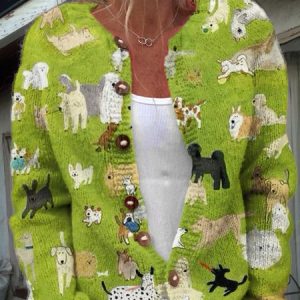 Women Knitted Plants Long Sleeve Comfy Casual Cardigan, Cardigans, color:Green|size:5XL, catalog Noracora shop