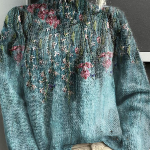 Casual Turtleneck Floral Sweatshirt, Hoodies & Sweatshirts, color:Blue|size:3XL, catalog Noracora shop