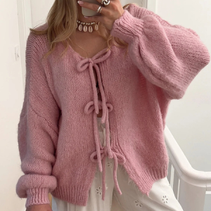 Women Yarn/Wool Yarn Plain Long Sleeve Comfy Casual Sweater, Sweaters, color:Pink|size:XXL, catalog Noracora shop