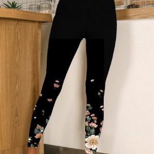 Women's Floral Casual All Season Long Leggings, JustFashionNow Leggings, color:Black|size:4XL,