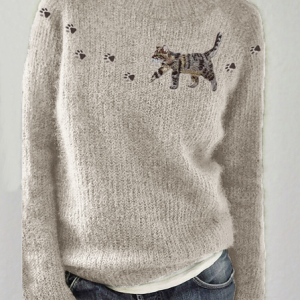 Playing cat pullover round neck knitted sweater, Sweaters, Lilicloth.com