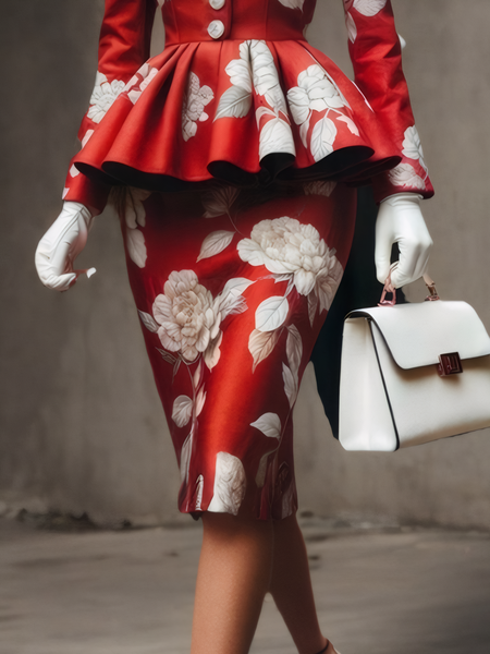 Printing Floral Elegant Regular Fit Skirt, Skirts, color:Red|size:XXL, Stylewe