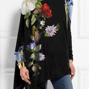 Printing Turtleneck Floral Urban Loose Blouse, Blouses and Shirts, color:As Picture|size:XXL, Stylewe