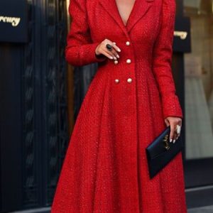 Elegant Lapel Collar Blazer Midi Dress, Midi Dresses, color:Red|size:XXL, Stylewe