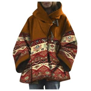 Women's Ethnic Regular Loose Jacket, Outerwear, color:Brown|size:3XL, catalog Noracora shop
