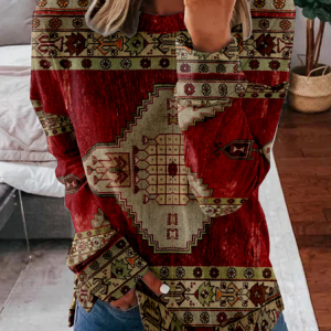 Casual Crew Neck Nationality/ethnic Sweatshirt, Hoodies & Sweatshirts, color:Red|size:4XL, catalog Noracora shop