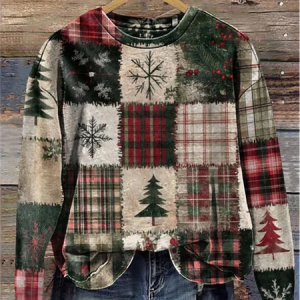 Women's Crew Neck Plaid Vintage Spring/Fall Long Sleeve Sweatshirt, JustFashionNow Sweatshirts & Hoodies, color:As Picture|size:5XL,