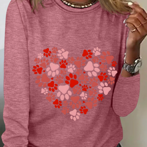 Women's Long Sleeve Blouse Spring/Fall Heart/Cordate Crew Neck Daily Going Out Casual Top, JustFashionNow Shirts, color:Watermelon|size:3XL,