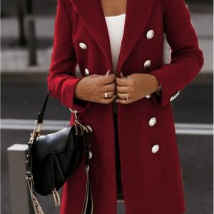 Women's Plain Regular Loose Blazer, Outerwear, color:Wine Red|size:3XL, catalog Noracora shop