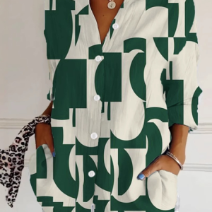 Shirt Collar Long Sleeve Abstract Regular Loose Shirt For Women, Shirts, color:Green|size:5XL, catalog Noracora shop