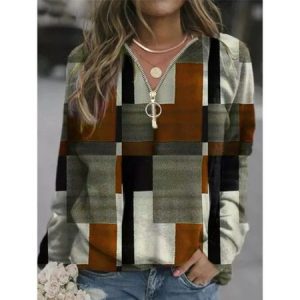 Casual Hoodie Plaid Sweatshirt Zipper, Hoodies & Sweatshirts, color:Coffee|size:5XL, catalog Noracora shop