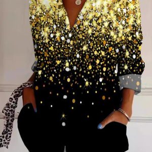 Shirt Collar Long Sleeve Floral Lightweight Regular Fit Shirt For Women, Shirts, color:Black|size:XXL, catalog Noracora shop