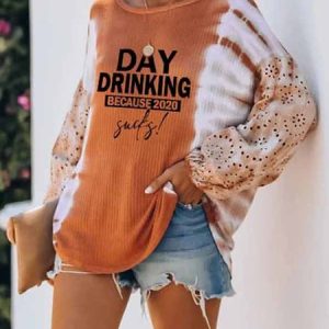Stand Collar Long Sleeve Text Letters Regular Micro-Elasticity Loose Blouse For Women, T-shirts, color:Coffee|size:XXL, catalog Noracora shop