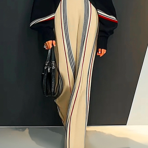 Casual Loose Color Block Sweater Pants, Pants, color:As Picture|size:XXL, Stylewe