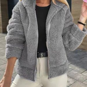 Women's Plain Sherpa Jacket Thicken Loose Teddy Jacket, Coats, color:Gray|size:3XL, catalog Noracora shop