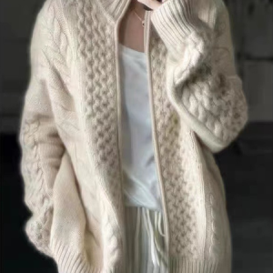 Women Wool/Knitting Plain Long Sleeve Comfy Casual Cardigan, Sweaters, color:Off White|size:XL, catalog Noracora shop