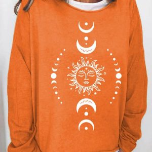 Women's Crew Neck Sun Vintage Spring/Fall Long Sleeve Sweatshirt, JustFashionNow Sweatshirts & Hoodies, color:Orange|size:3XL,
