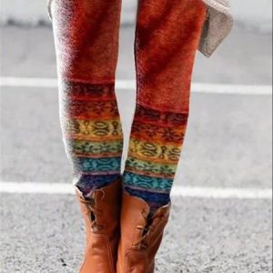 Casual Geometric Long Leggings, Leggings, color:Red|size:XXL, catalog Noracora shop