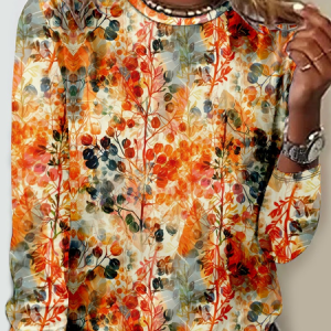 Jersey Floral Casual T-Shirt, Long sleeves, Lilicloth.com