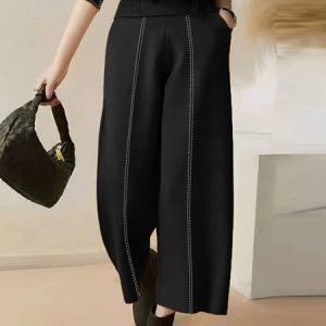 Plus Size Casual Loose Color Block Pants, Plus Pants, color:Black-white|size:4X, Stylewe