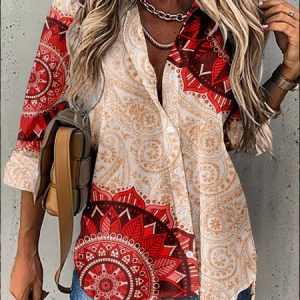 Shirt Collar Long Sleeve Color Block Buttoned Regular Loose TUNIC Shirt For Women, Shirts, color:Khaki|size:4XL, catalog Noracora shop